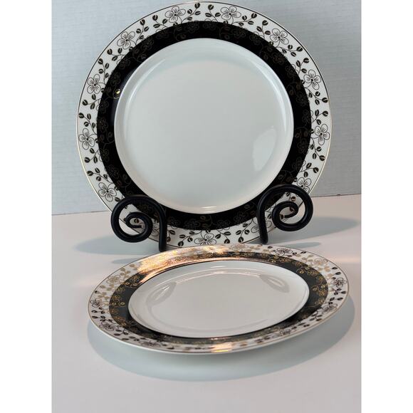Grace’s Teaware Black & Gold Trimmed Dinner & Salad Plate Set - Picture 1 of 10